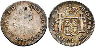 Cy12495.- CARLOS IV - 1/2 Real 1801 MEXICO FT.  SC