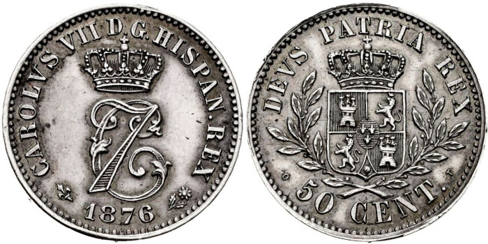 Cy16543.- CARLOS VII - 50 Ctm 1876 BRUSELAS.  SC