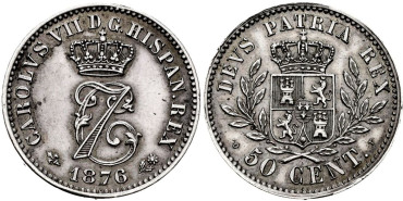 Cy16543.- CARLOS VII - 50 Ctm 1876 BRUSELAS.  SC
