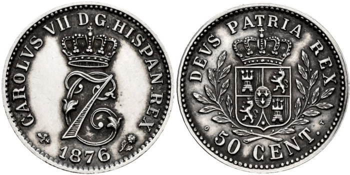 Cy16543.- CARLOS VII - 50 Ctm 1876 BRUSELAS.  FALSA DE EPOCA. SC
