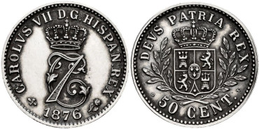 Cy16543.- CARLOS VII - 50 Ctm 1876 BRUSELAS.  FALSA DE EPOCA. SC