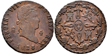 Cy14026.- FERNANDO VII - 4 Maravedis 1828 SEGOVIA.  SC