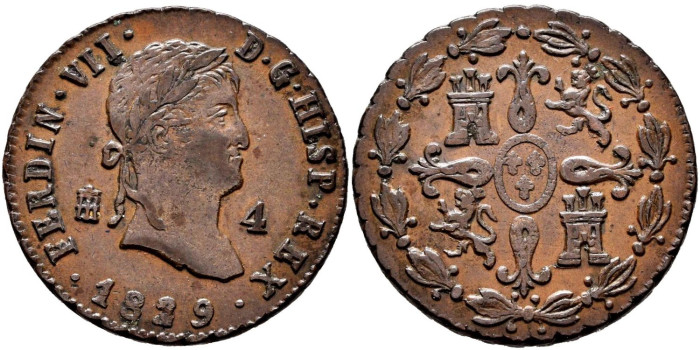 Cy14027.- FERNANDO VII - 4 Maravedis 1829 SEGOVIA.  SC- 
