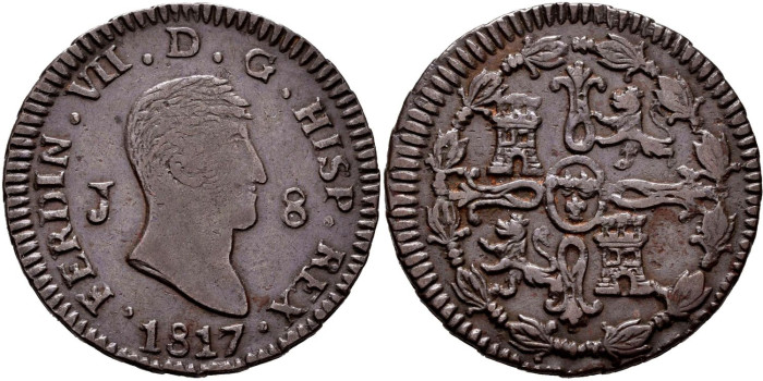 Cy14077.- FERNANDO VII - 8 Maravedis 1817 JUBIA.  SC