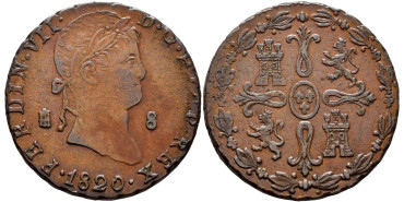 Cy14090.- FERNANDO VII - 8 Maravedis 1820 SEGOVIA.  SC 