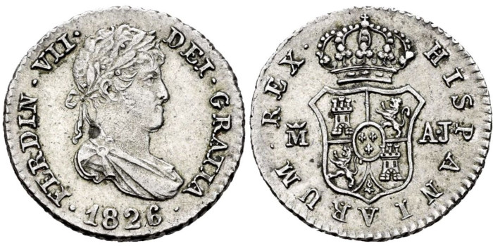 Cy14338.- FERNANDO VII - 1/2 Real 1826 MADRID A.J.  SC