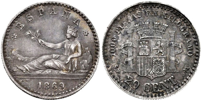 Cy16504.- GOBIERNO PROVISIONAL - 20 Ctm 1869 (6-9) MADRID SNM.  SC