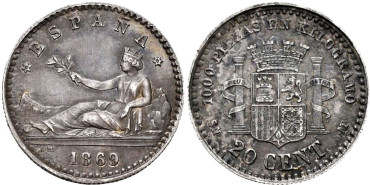 Cy16504.- GOBIERNO PROVISIONAL - 20 Ctm 1869 (6-9) MADRID SNM.  SC