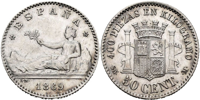 Cy16506.- GOBIERNO PROVISIONAL - 50 Ctm 1869 (6-9) MADRID SNM.  SC