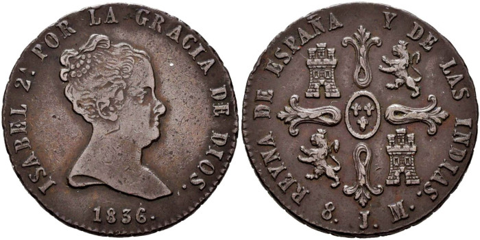 Cy15805.- ISABEL II - 8 Maravedis 1836 JUBIA J.  EBC