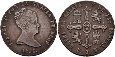 Cy15805.- ISABEL II - 8 Maravedis 1836 JUBIA J.  EBC