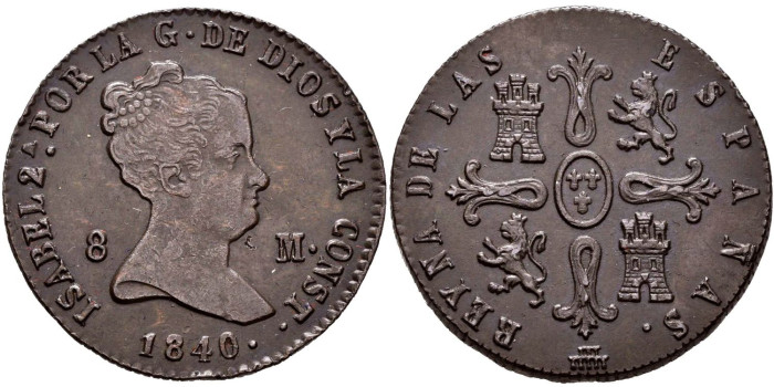 Cy15818.- ISABEL II - 8 Maravedis 1840 SEGOVIA.  SC