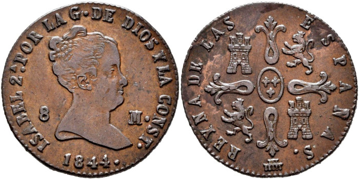 Cy15827.- ISABEL II - 8 Maravedis 1844 SEGOVIA.  SC 