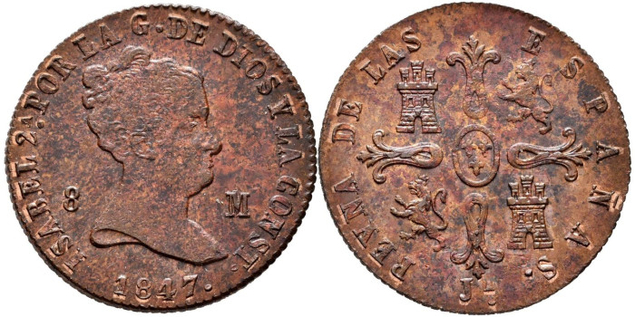 Cy15832.- ISABEL II - 8 Maravedis 1847 JUBIA.  SC