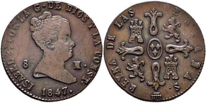 Cy15833.- ISABEL II - 8 Maravedis 1847 SEGOVIA.  SC
