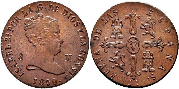 Cy15838.- ISABEL II - 8 Maravedis 1850 JUBIA.  SC 