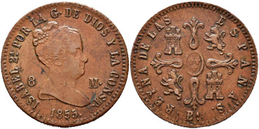 Cy15842.- ISABEL II - 8 Maravedis 1855 BARCELONA.  MBC+
