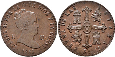 Cy15843.- ISABEL II - 8 Maravedis 1858 BARCELONA.  SC