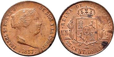 Cy15775.- ISABEL II - 25 Ctm. De Real 1857 SEGOVIA.  EBC