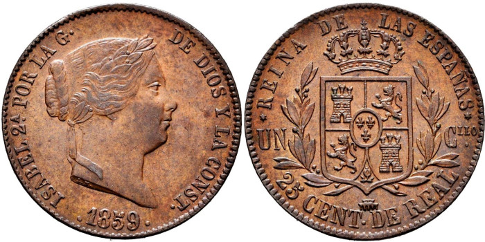 Cy15777.- ISABEL II - 25 Ctm. De Real 1859 SEGOVIA.  SC