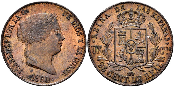 Cy15778.- ISABEL II - 25 Ctm. De Real 1860 SEGOVIA.  SC