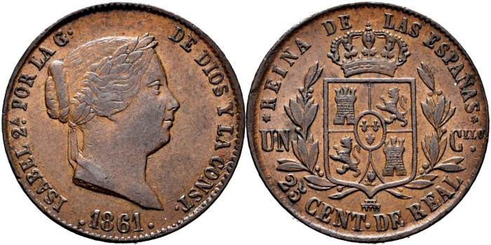 Cy15780.- ISABEL II - 25 Ctm. De Real 1861 SEGOVIA.  SC