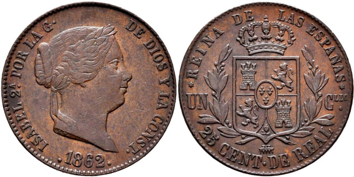 Cy15781.- ISABEL II - 25 Ctm. De Real 1862 SEGOVIA.  EBC