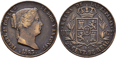 Cy15782.- ISABEL II - 25 Ctm. De Real 1863 BARCELONA.  MBC+