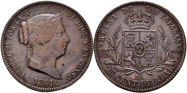Cy15784.- ISABEL II - 25 Ctm. De Real 1864 BARCELONA.  EBC-
