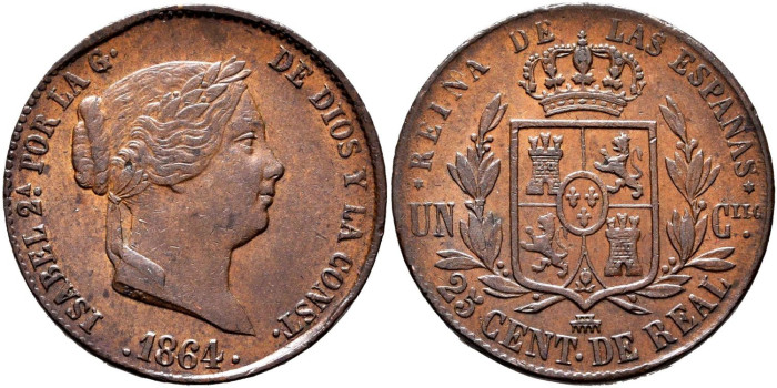 Cy15785.- ISABEL II - 25 Ctm. De Real 1864 SEGOVIA.  SC