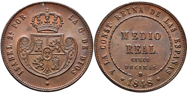 Cy15862.- ISABEL II - 1/2 Real 1848 MADRID.  SC
