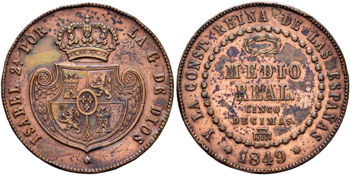 Cy15864.- ISABEL II - 1/2 Real 1849 SEGOVIA.  EBC