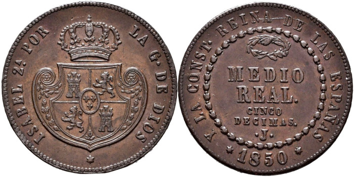 Cy15865.- ISABEL II - 1/2 Real 1850 JUBIA.  SC 