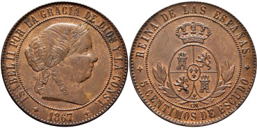 Cy15879.- ISABEL II - 5 Ctm De Escudo 1867 JUBIA OM.  SC