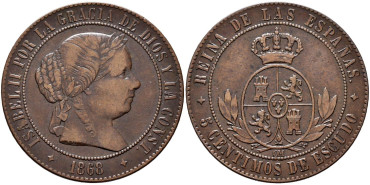 Cy15883.- ISABEL II - 5 Ctm. De Escudo 1868 JUBIA OM.  EBC-