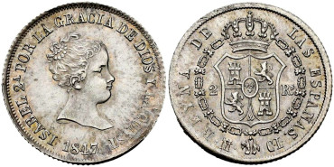 Cy15991.- ISABEL II - 2 Reales 1847 MADRID CL.  SC+