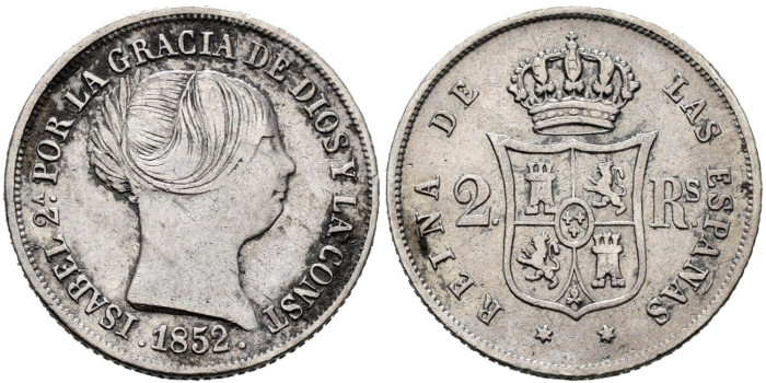 Cy16005.- ISABEL II - 2 Reales 1852 MADRID.  EBC-