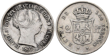Cy16005.- ISABEL II - 2 Reales 1852 MADRID.  EBC-