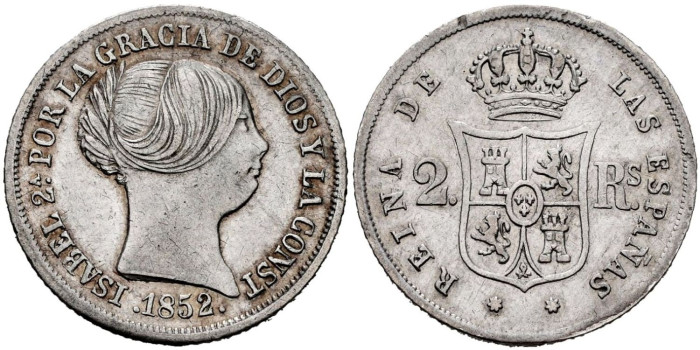 Cy16007.- ISABEL II - 2 Reales 1852 SEVILLA.  EBC 