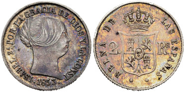 Cy16006.- ISABEL II - 2 Reales 1853 BARCELONA.  SC
