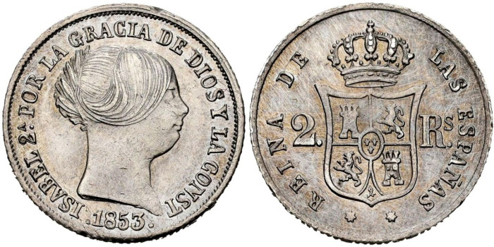 Cy16010.- ISABEL II - 2 Reales 1853 SEVILLA.  SC 