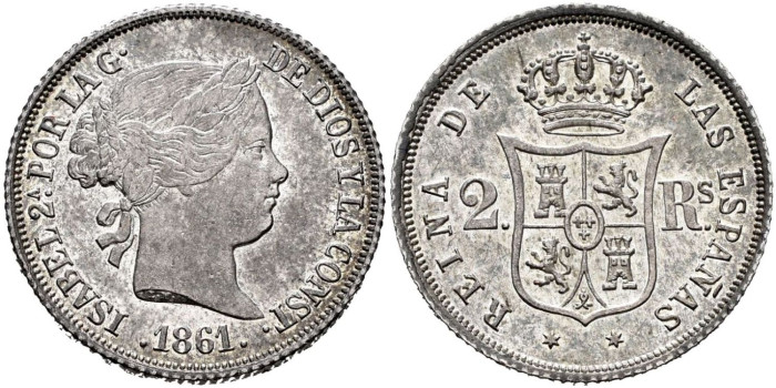 Cy16032.- ISABEL II - 2 Reales 1861 MADRID.  SC