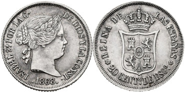 Cy16057.- ISABEL II - 20 Ctm De Escudo 1868 (6-8) MADRID.  SC 
