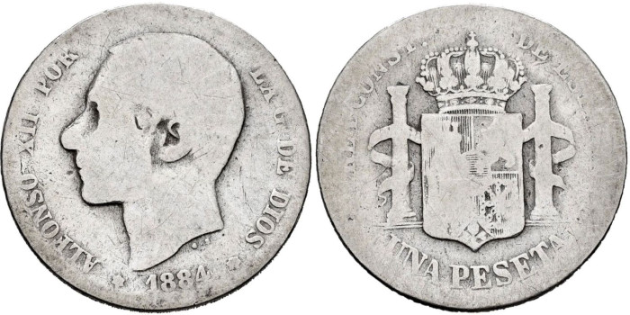 Cy16571b.- ALFONSO XII - 1 Peseta 1884. RC