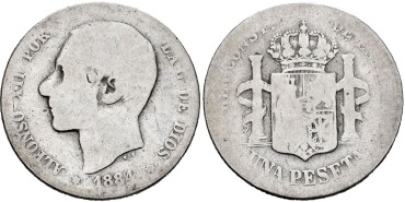 Cy16571b.- ALFONSO XII - 1 Peseta 1884. RC