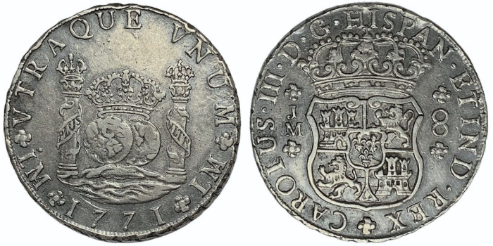 Cy11206.- CARLOS III  8 REALES COLUMNARIO 1771 LIMA J.M.  MBC