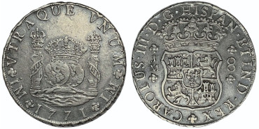 Cy11206.- CARLOS III  8 REALES COLUMNARIO 1771 LIMA J.M.  MBC