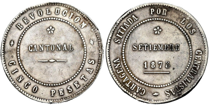 Cy16528.- G.P Y I REPUBLICA - 20 Reales 1873 CANTONAL. NO COINCIDENTE. MBC+