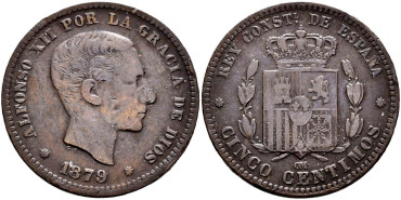 Cy16557d.- ALFONSO XII 5 Centimos 1879 Barcelona - MBC-