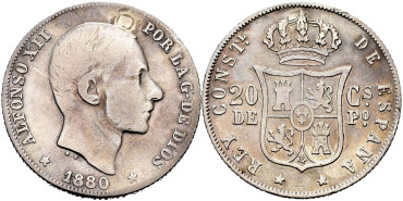 Cy16624c.- ALFONSO XII 20 Ctm. de Peso 1880 Manila - BC+